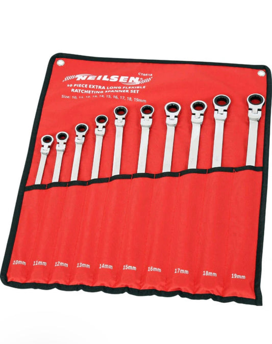 CT6618 - 10PCS EXTRA LONG FLEXIBLE RATCHETING SPANNER SET